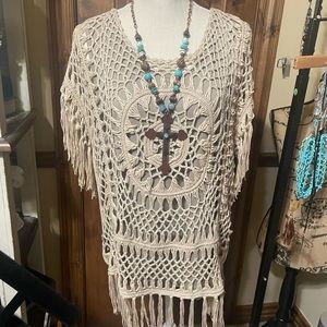 Khaki crochet sweater s xl